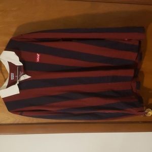 Levi's long sleeve unisex polo. Maroon, and navy blue with white color. XL